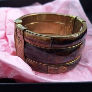 Brass and Wood Bangle Bracelet